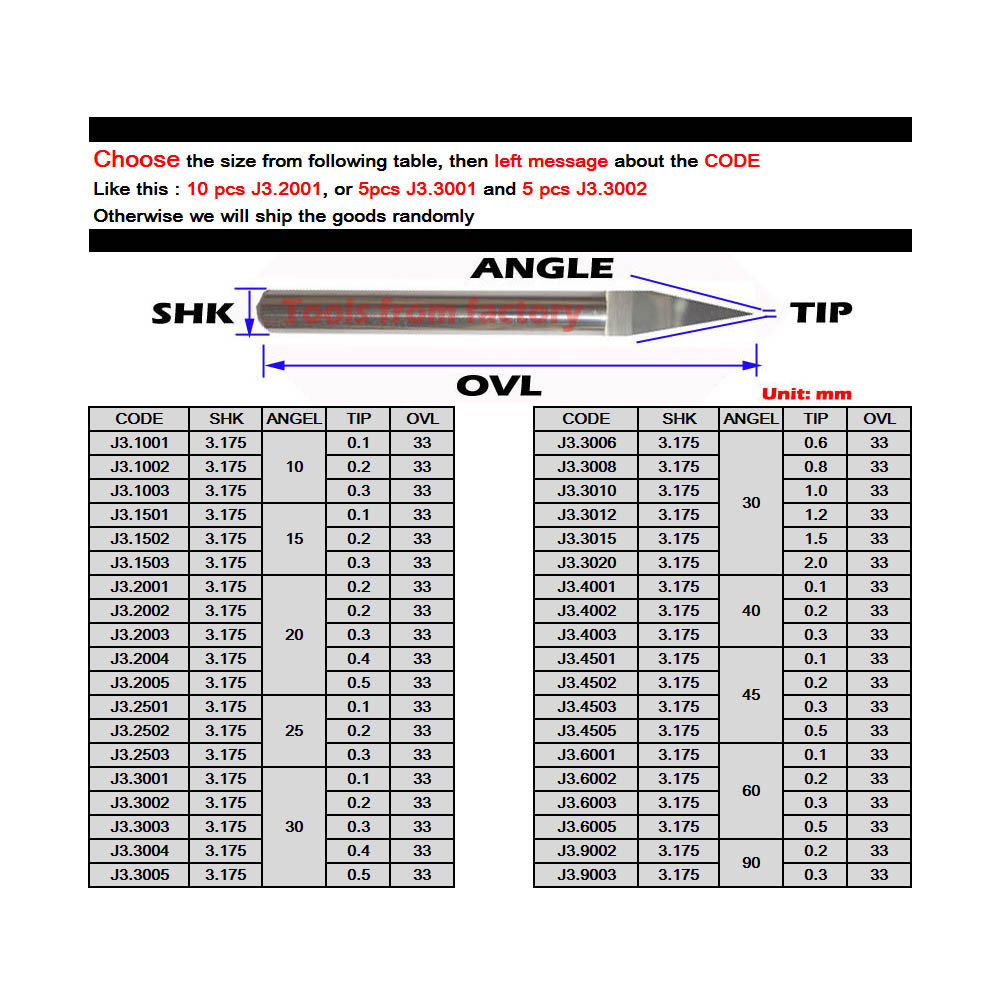 10Pcs 3.175mm Tungsten Bit V S - End Mill Set 评论和价格